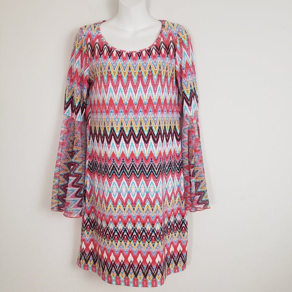 Tacera Shift Dress Petite Small Pink Chevron Print Boho Maximalist